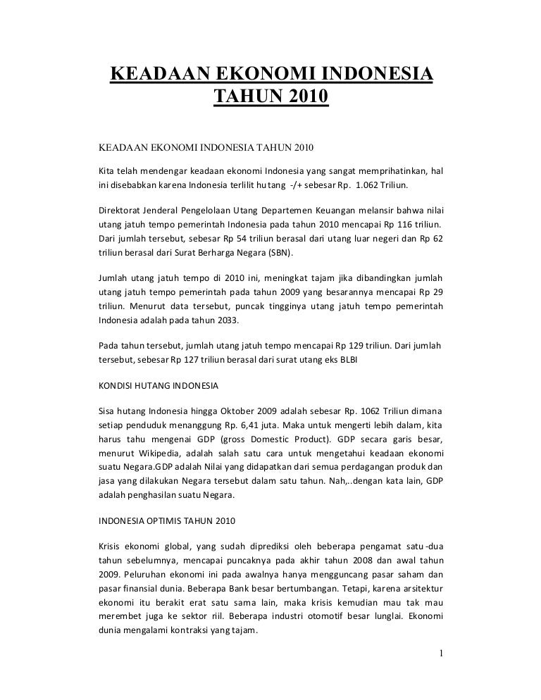 Makalah Keadaan Ekonomi Indonesia Tahun 2010