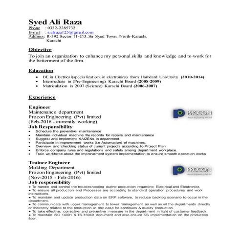 Ali Raza CV
