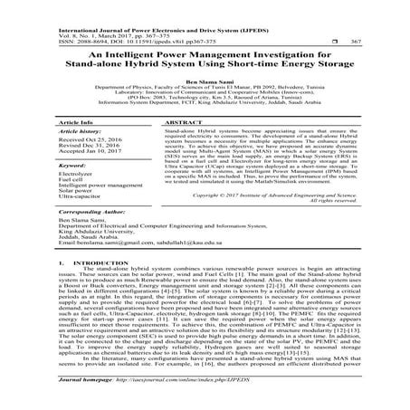 An Intelligent Power Management Investigation for Stand-alone Hybrid System U...
