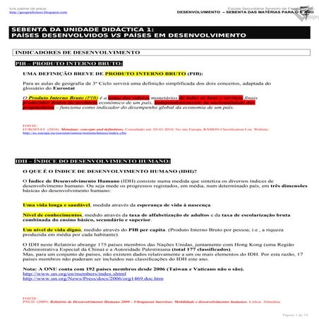 9º-ano paises desenvolvidos e paises em desenvolvimento