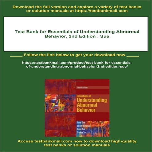 Test Bank for Understanding Abnormal Behavior, 10th Edition : Sue | PDF