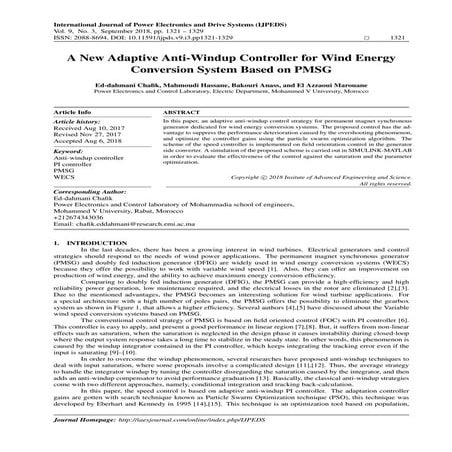 A New Adaptive Anti-windup Controller for Wind Energy Conversion System Based...