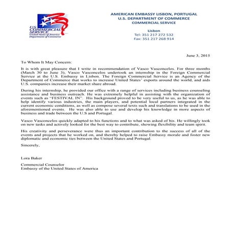 Letter of Recommendation US embassy