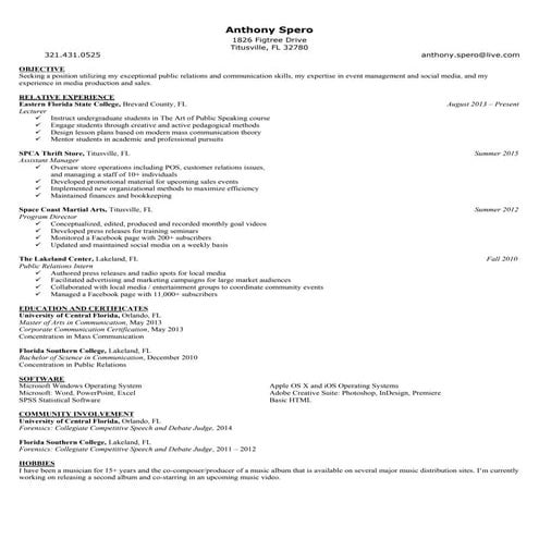 Anthony Spero Generic Resume | PDF