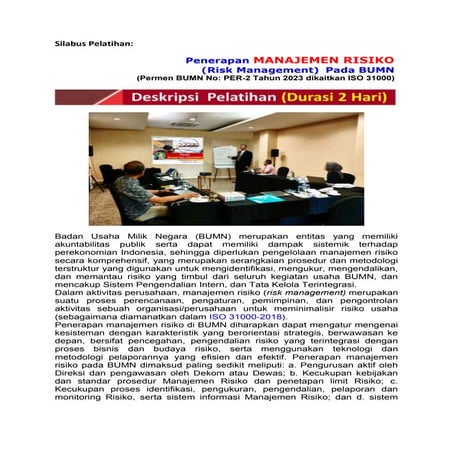 Silabus Pelatihan "MANAJEMEN RISIKO STRATEGIS bagi BOD & BOC BUMN