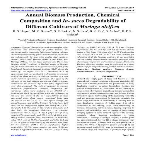 Annual Biomass Production, Chemical Composition and In- sacco Degradability o...