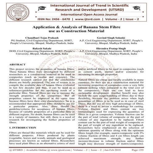 Application & Analysis of Banana Stem Fibre use as Construction Material