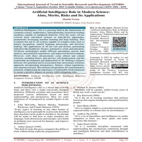 Artificial Intelligence Role in Modern Science Aims, Merits, Risks and ...