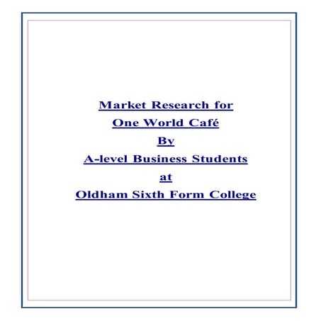 One World Cafe - final report