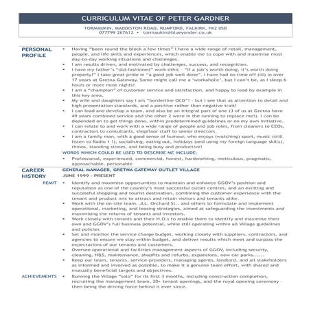 CV Peter Gardner PDF Resume Writing and Advice Job Search