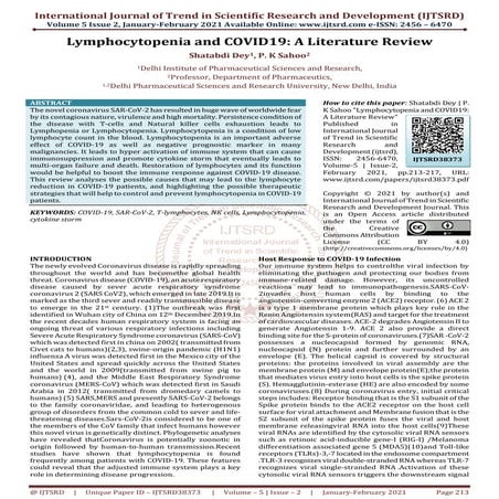 Lymphocytopenia and COVID19 A Literature Review