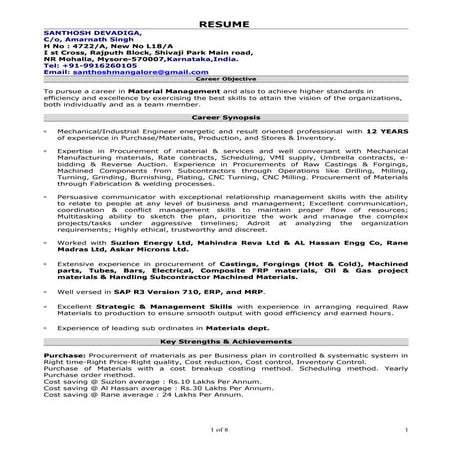 Santhosh Devadiga Resume-Mysore address