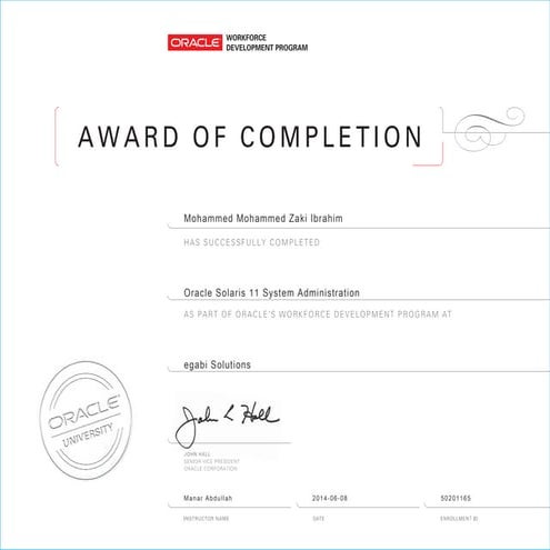 Oracle Solaris System Admin Mohammed Mohammed Zaki_Ibrahim_WDP_certificate
