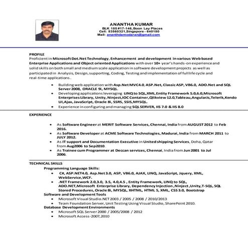 ANANTHAKUMAR Resume