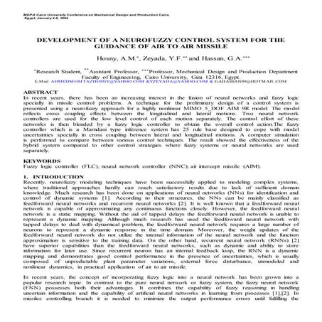 DEVELOPMENT OF A NEUROFUZZY CONTROL SYSTEM FOR THE GUIDANCE OF AIR TO AIR MIS...