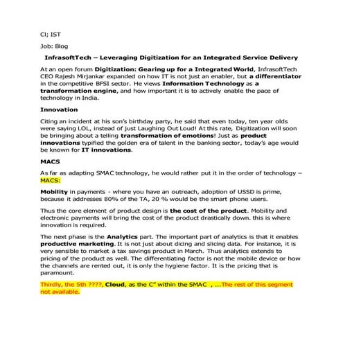 Blog on Digitization