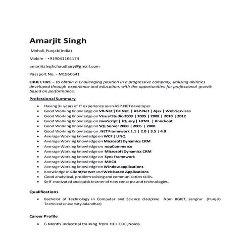 Amarjit Resume