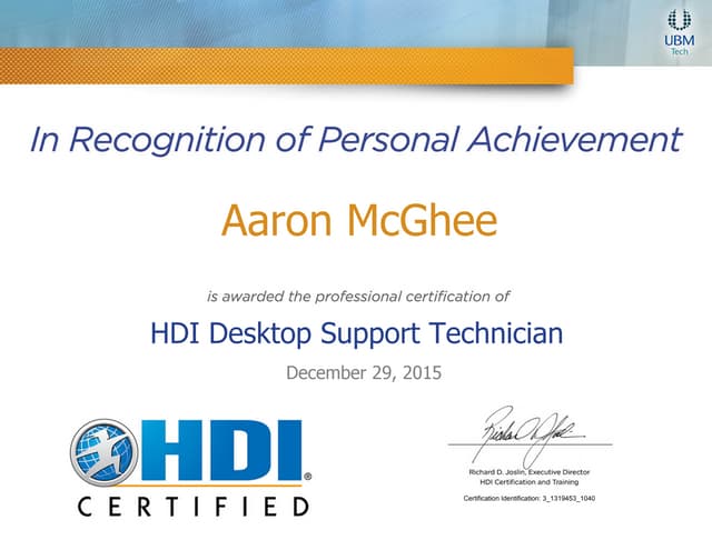 HDI Desktop Support Technician PPT HDI Desktop Support Technician PPT