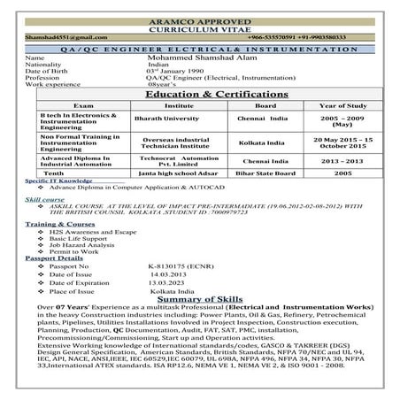 E&I inspector cv | DOC
