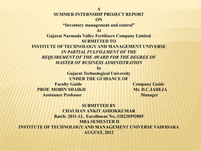 GNFC Summer internship project