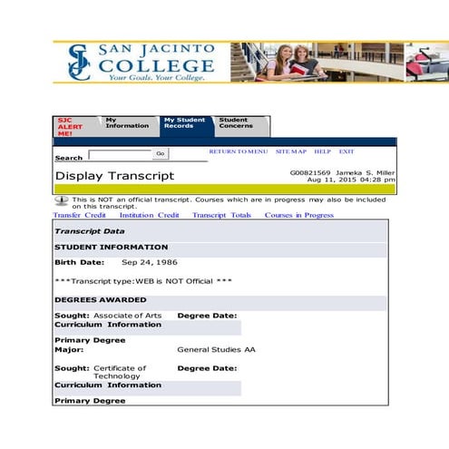 San Jacinto College Online System
