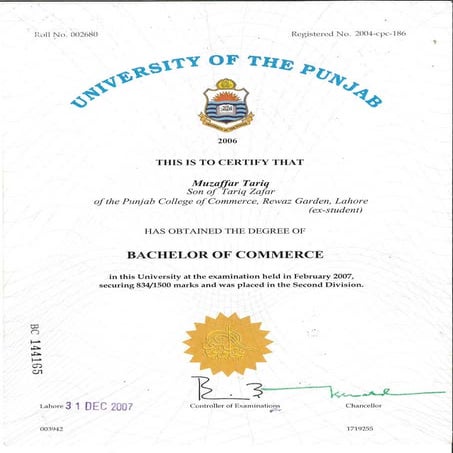 Bcom Degree- Front Side