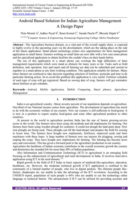 Android Based Solution for Indian Agriculture Management A Design Paper