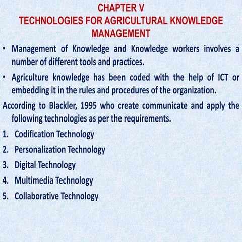 ICT IN AGRICULTURAL KNOWLEDGE MANAGEMENT | PPTX