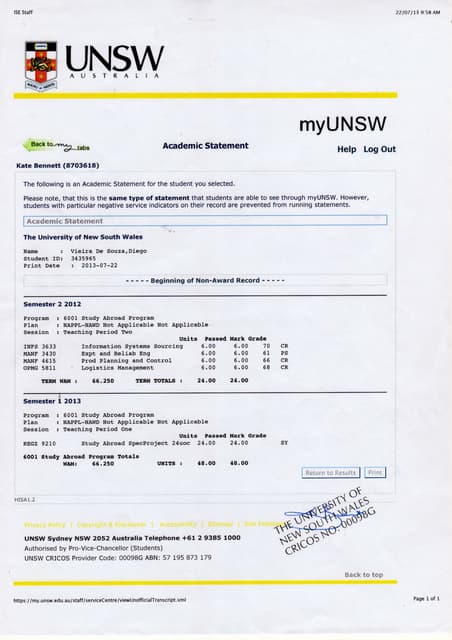 ACADEMIC TRANSCRIPT | PDF