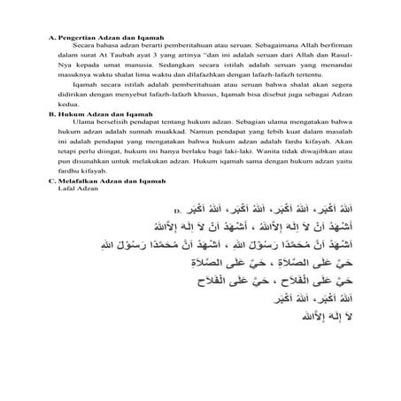 Materi Adzan dan Iqama
