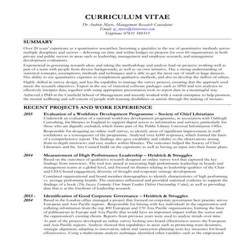 Andrew Myers Detailed CV