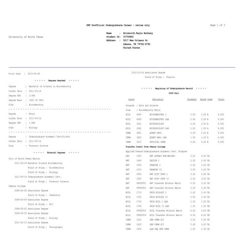 UNT Transcript 2015 highlighted | PDF | Undergraduate Education ...