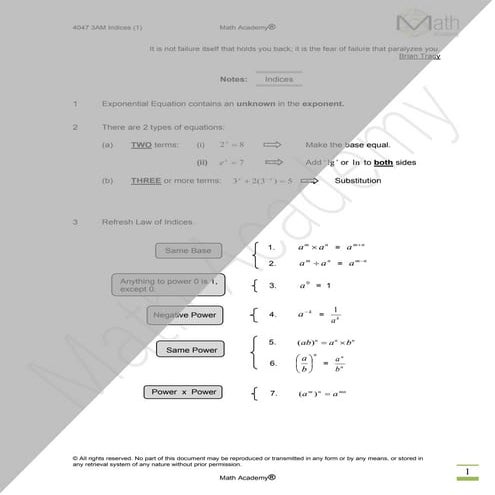 Sec 3 A Maths Notes Indices