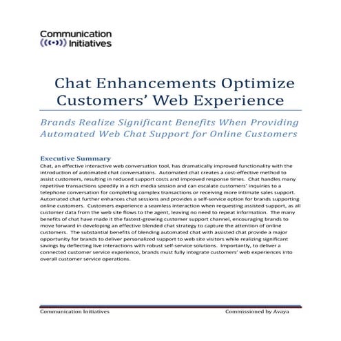 Communication Initiatives: Chat Enhancements Optimize Customers’ Web Experience