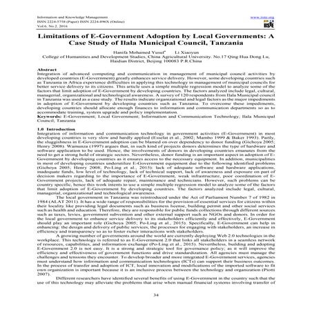 Limitations of E-Government Adoption by Local Governments