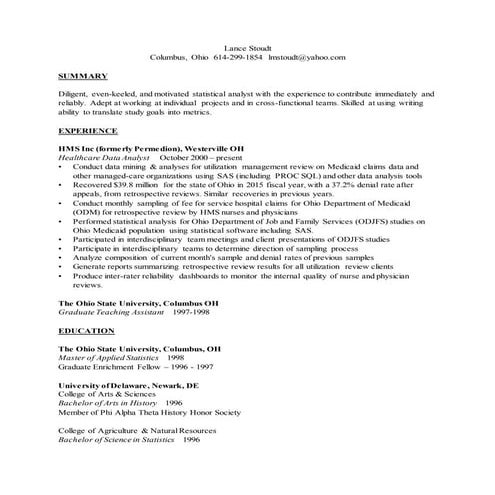 Resume - Lance Stoudt