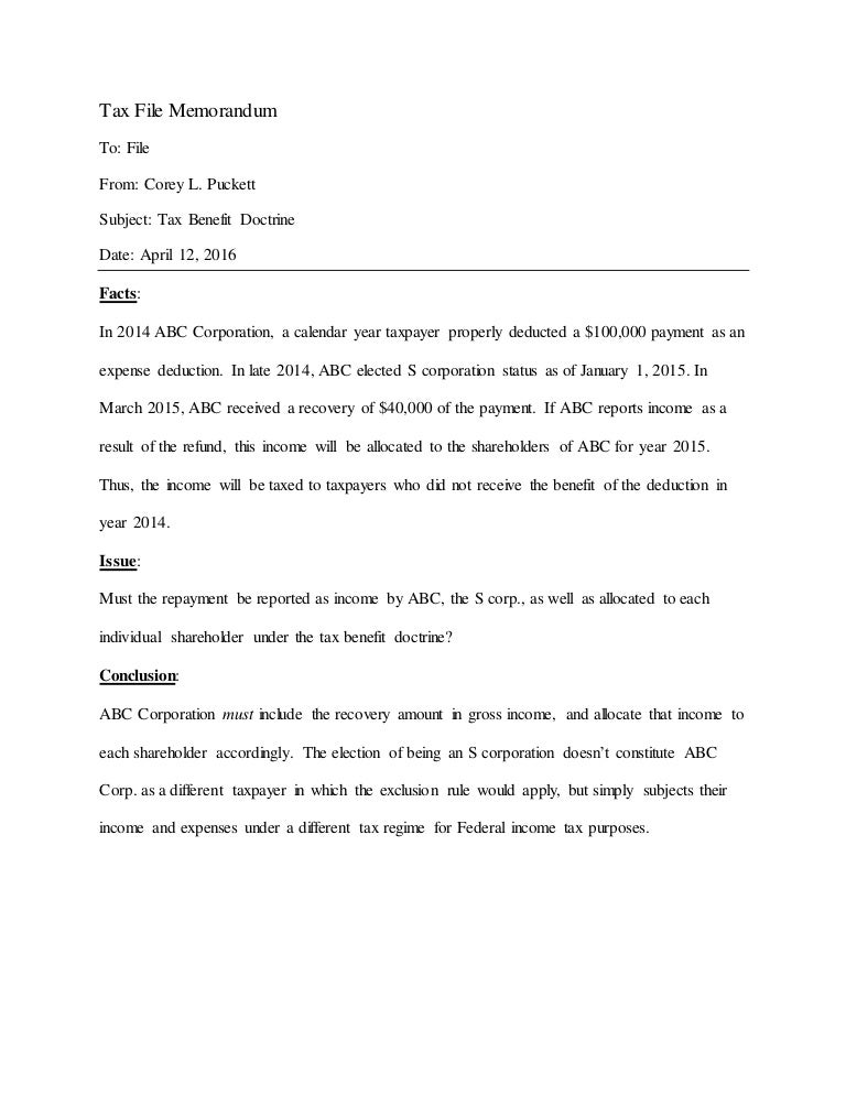 tax file memorandum 4 tax memo sample