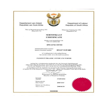 Dwayne Otto Certificates