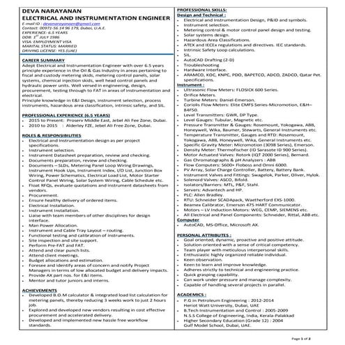 CV_Electrical and Instrumentation Engineer