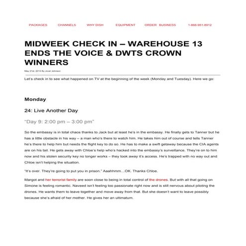 MIDWEEK CHECK IN – WAREHOUSE 13 ENDS THE VOICE & DWTS CROWN WINNERS