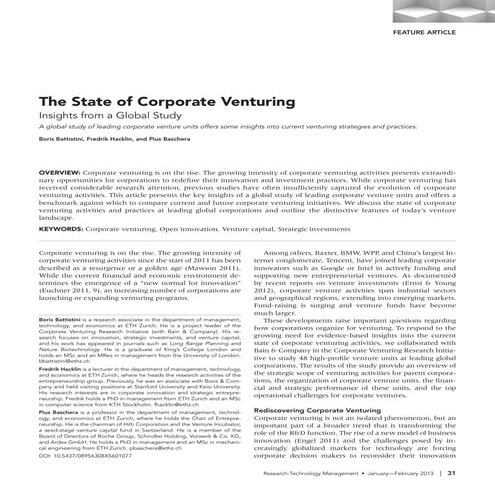 The state of corporate venturing: Insights from a global study (CVC)