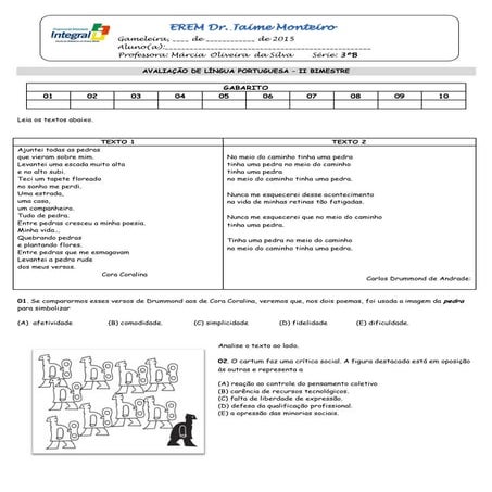 Avaliação de Língua Portuguesa Ensino Médio