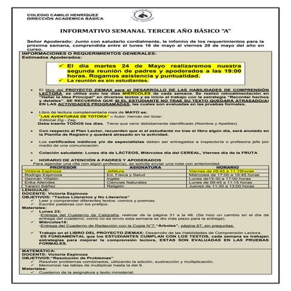 3º básico a  semana 16  al 20 mayo