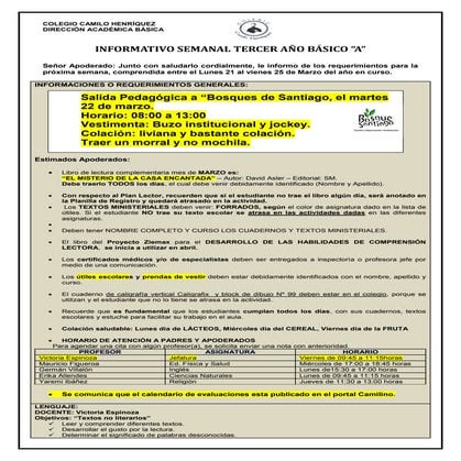 3º básico a  semana  21  al 24 marzo