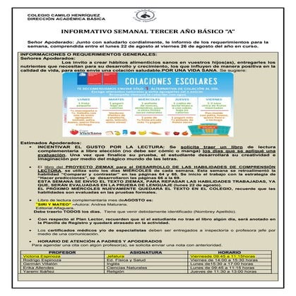 3º básico a  semana 22 al 26 agosto