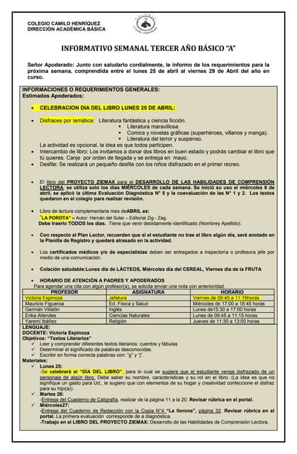 3º básico a  semana 25  al 29 abril