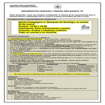 3º básico b  semana  21  al 24 marzo