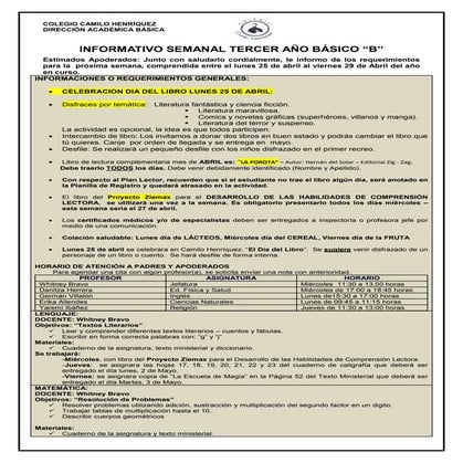 3º básico b semana 25 al 29 abril