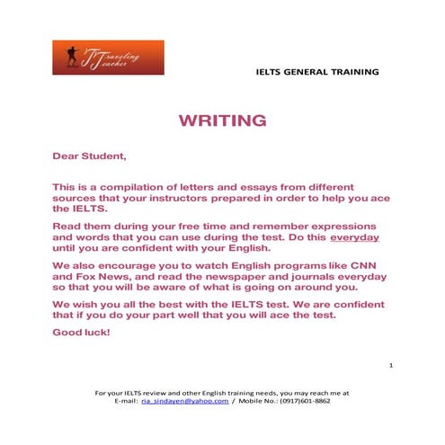 Compilation of IELTS Letters, Essays & Speaking Scripts | DOCX