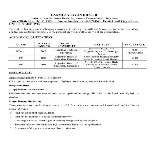 Java Developer Working at CSIR-URDIP